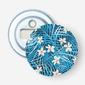 Palm Leaves Blue Pattern Button Flesopener (Voorkant)