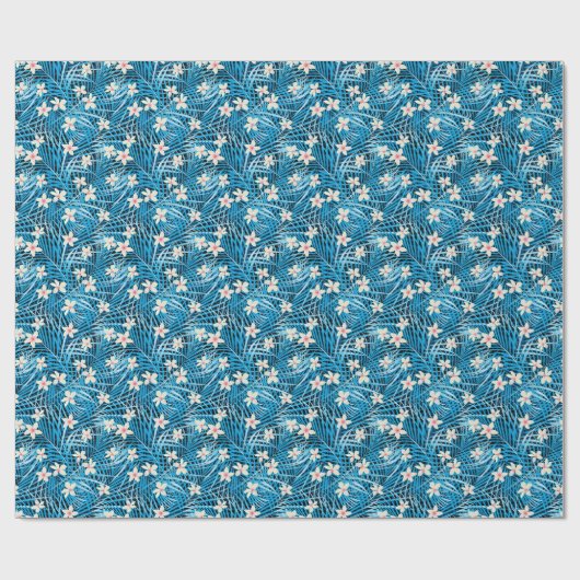 Palm Leaves Blue Pattern Cadeaupapier (Vlak)