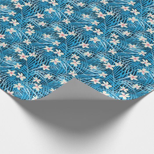 Palm Leaves Blue Pattern Cadeaupapier (Hoek)