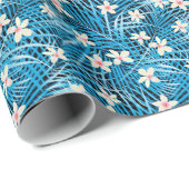 Palm Leaves Blue Pattern Cadeaupapier (Rol Hoek)