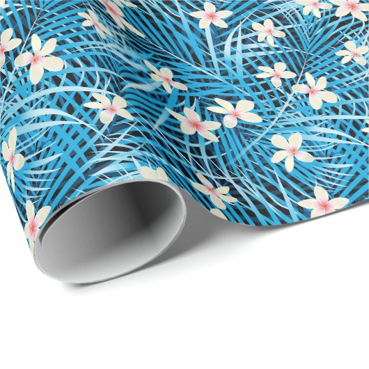 Palm Leaves Blue Pattern Cadeaupapier (Rol Hoek)