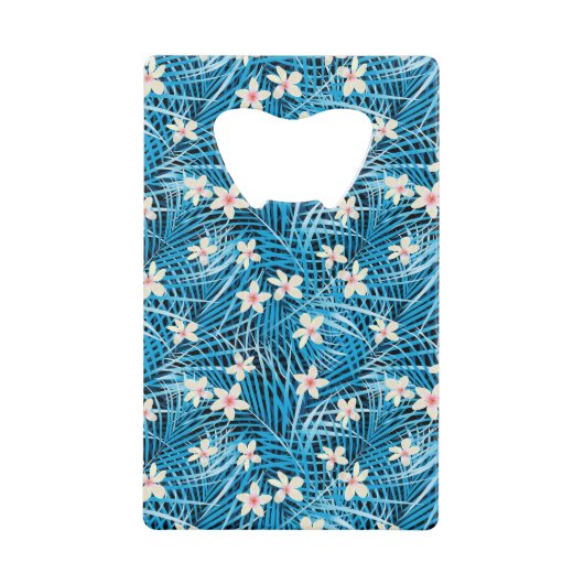 Palm Leaves Blue Pattern Creditkaart Flessenopener (Voorkant)
