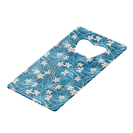 Palm Leaves Blue Pattern Creditkaart Flessenopener (Achterkant Gekanteld)