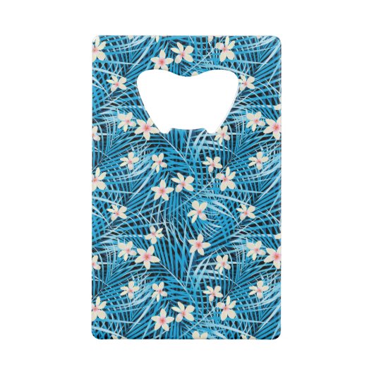 Palm Leaves Blue Pattern Creditkaart Flessenopener (Achterkant)