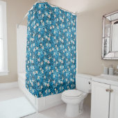 Palm Leaves Blue Pattern Douchegordijn (In situ)
