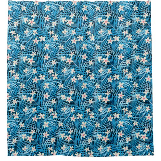 Palm Leaves Blue Pattern Douchegordijn (Voorkant)