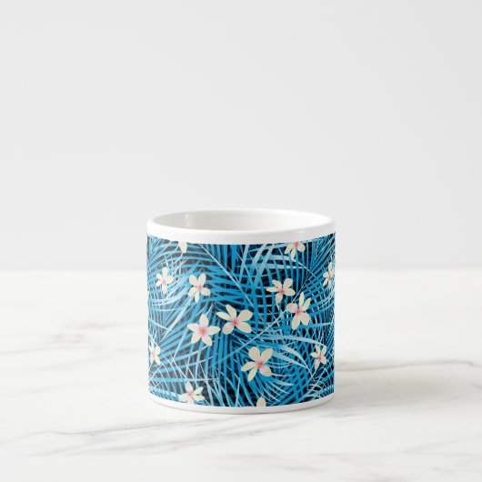 Palm Leaves Blue Pattern Espresso Kop (Voorkant)