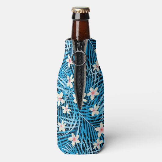 Palm Leaves Blue Pattern Flesjeskoeler (Fles Achterkant)