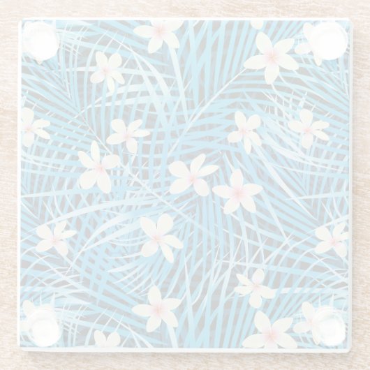 Palm Leaves Blue Pattern Glazen Onderzetter (Achterkant)