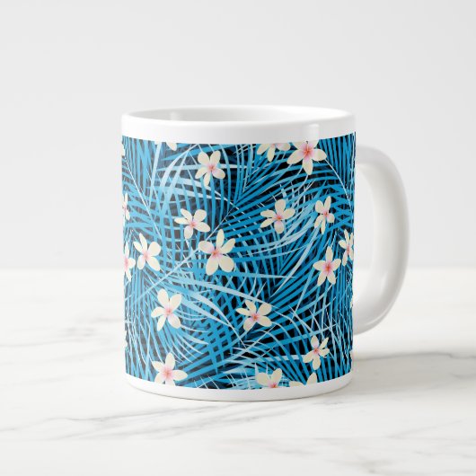 Palm Leaves Blue Pattern Grote Koffiekop (Voorkant rechts)