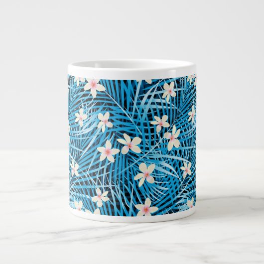 Palm Leaves Blue Pattern Grote Koffiekop (Voorkant)