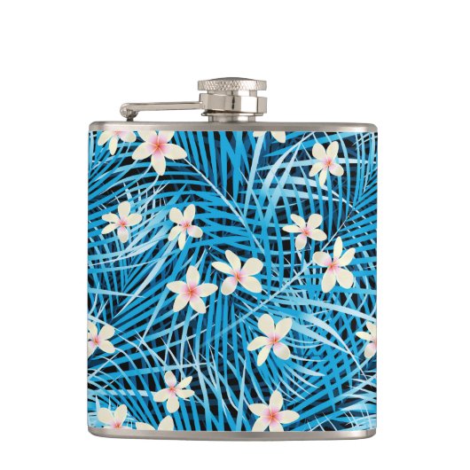 Palm Leaves Blue Pattern Heupfles (Voorkant)