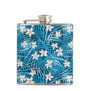 Palm Leaves Blue Pattern Heupfles