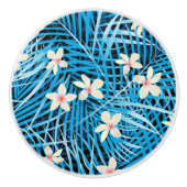 Palm Leaves Blue Pattern Keramische Knop (Voorkant)