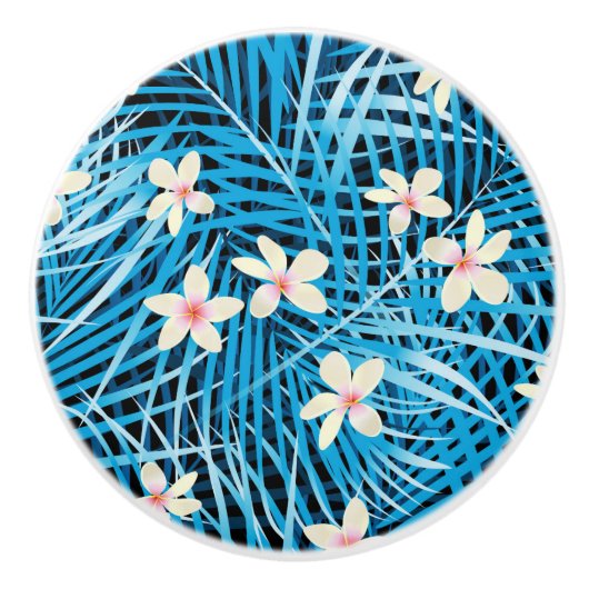Palm Leaves Blue Pattern Keramische Knop (Voorkant)