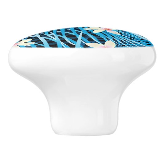 Palm Leaves Blue Pattern Keramische Knop (Zijkant)