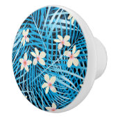 Palm Leaves Blue Pattern Keramische Knop (Rechts)