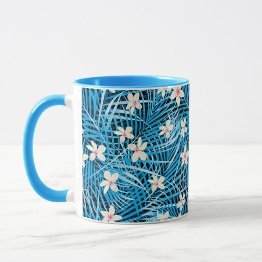 Palm Leaves Blue Pattern Mok (Links)
