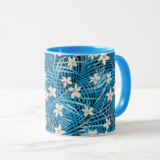 Palm Leaves Blue Pattern Mok (Voorkant rechts)