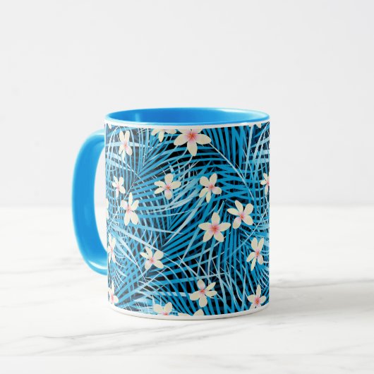 Palm Leaves Blue Pattern Mok (Voorkant links)