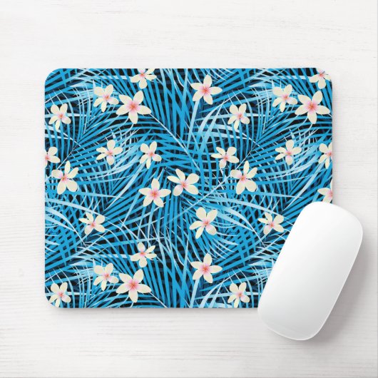 Palm Leaves Blue Pattern Muismat (Met muis)