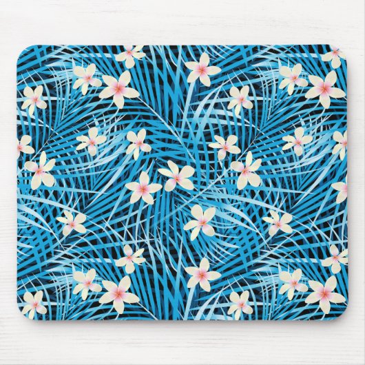 Palm Leaves Blue Pattern Muismat (Voorkant)
