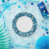 Palm Leaves Blue Pattern Papieren Bordje (Feest)