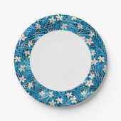 Palm Leaves Blue Pattern Papieren Bordje (Voorkant)