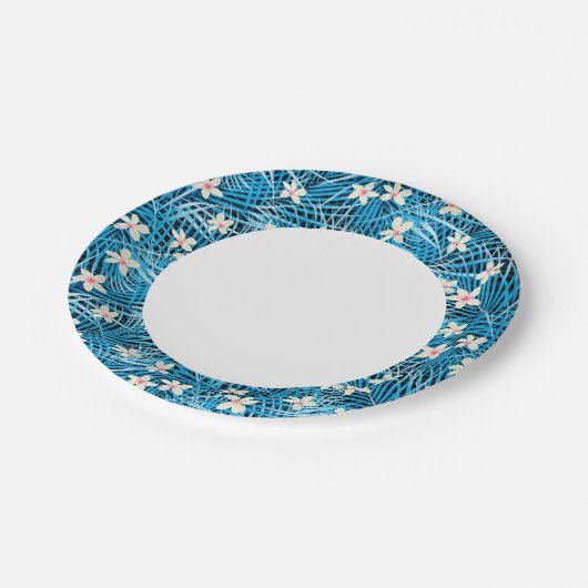Palm Leaves Blue Pattern Papieren Bordje (Gekanteld)