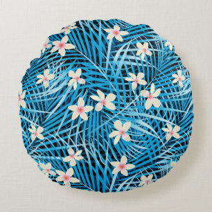 Palm Leaves Blue Pattern Rond Kussen