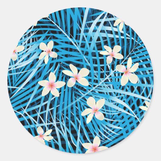 Palm Leaves Blue Pattern Ronde Sticker (Voorkant)