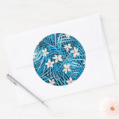 Palm Leaves Blue Pattern Ronde Sticker (Envelop)