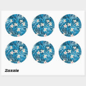 Palm Leaves Blue Pattern Ronde Sticker (Vel)