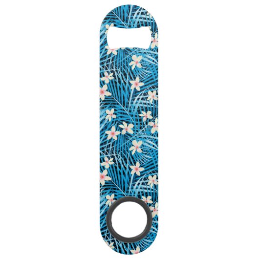 Palm Leaves Blue Pattern Speed Flessenopener (Achterkant)