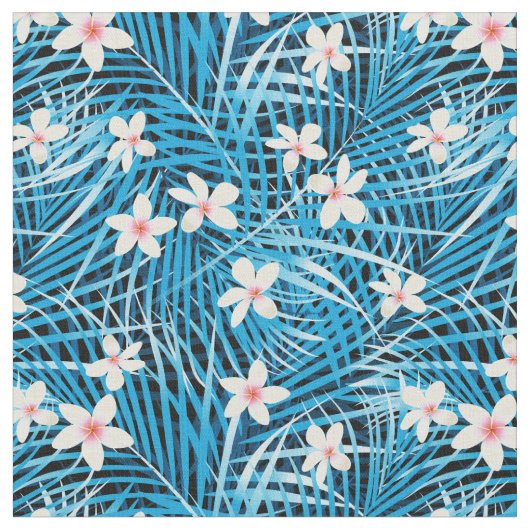 Palm Leaves Blue Pattern Stof (Close Up)