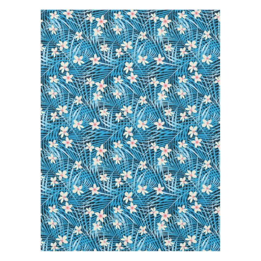 Palm Leaves Blue Pattern Tafelkleed (Voorkant)