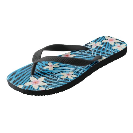Palm Leaves Blue Pattern Teenslippers (Schuin)