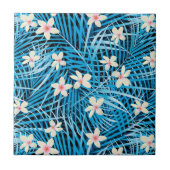 Palm Leaves Blue Pattern Tegeltje (Voorkant)