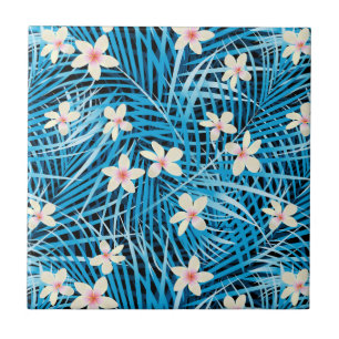 Palm Leaves Blue Pattern Tegeltje