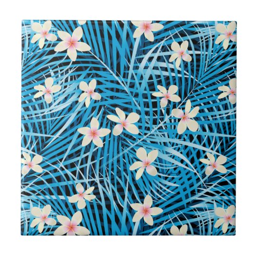 Palm Leaves Blue Pattern Tegeltje (Voorkant)