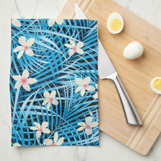 Palm Leaves Blue Pattern Theedoek (Quarter Fold)