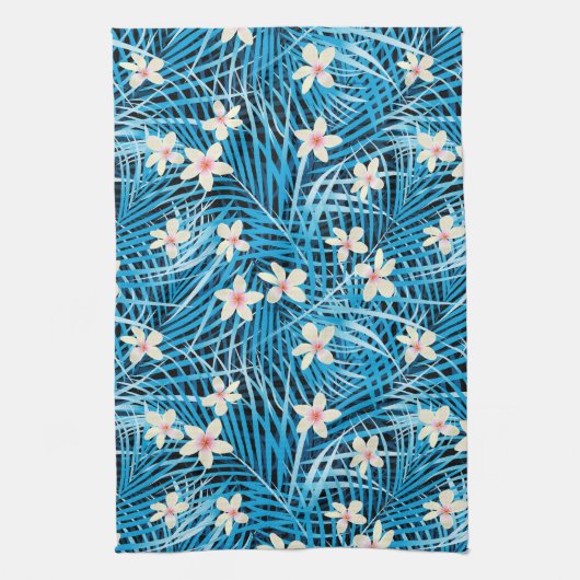 Palm Leaves Blue Pattern Theedoek (Verticaal)
