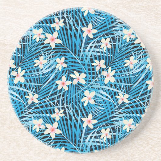Palm Leaves Blue Pattern Zandsteen Onderzetter (Voorkant)