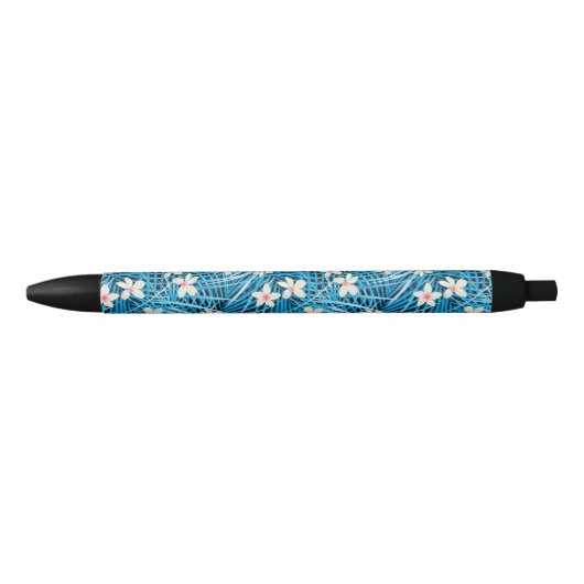 Palm Leaves Blue Pattern Zwarte Inkt Pen (Voorkant)