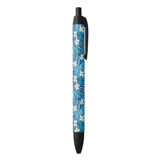 Palm Leaves Blue Pattern Zwarte Inkt Pen (Achterkant (Verticaal))