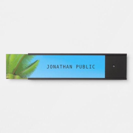 Palm Leaves Blue Sky Modern Natuur Sjabloon Deurbordje (Voorkant)