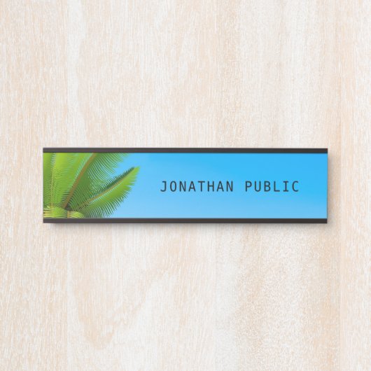 Palm Leaves Blue Sky Modern Natuur Sjabloon Deurbordje (Voorkant)