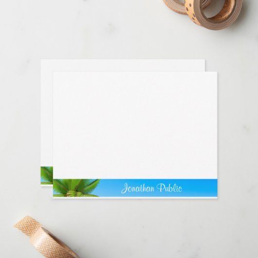 Palm Leaves Blue Sky White Clouds Hand Script Notitiekaartje (Voorkant / Achterkant in situ)