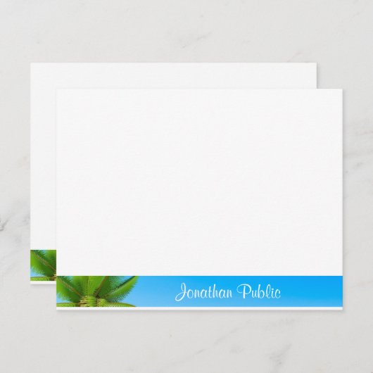 Palm Leaves Blue Sky White Clouds Hand Script Notitiekaartje (Voorkant / Achterkant)