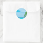 Palm Leaves Blue Sky Zee Clouds Blank Sjabloon Ronde Sticker (Tas)
